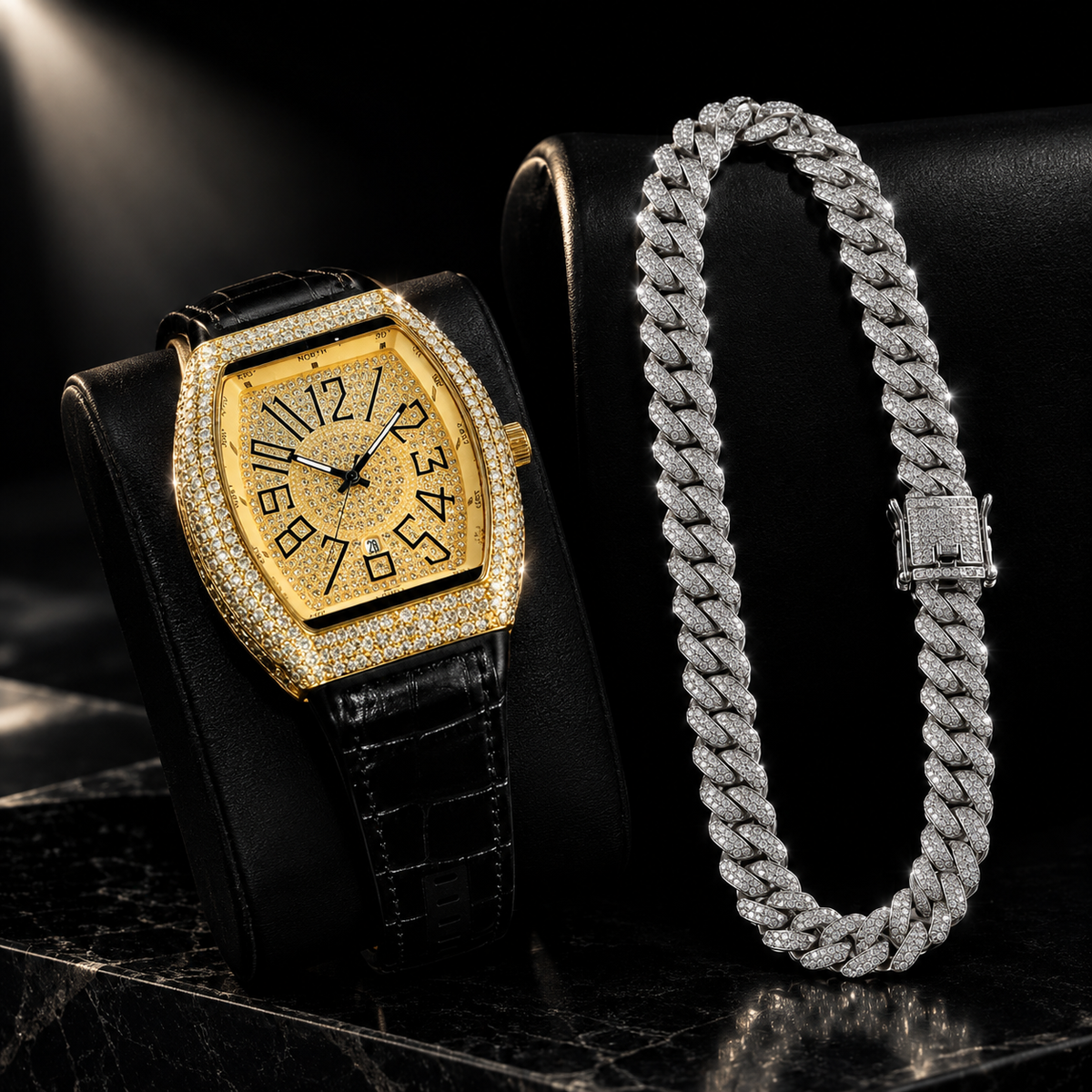 Luxury Ice Watch & Cuban Chain Set  (Combo Deal)
