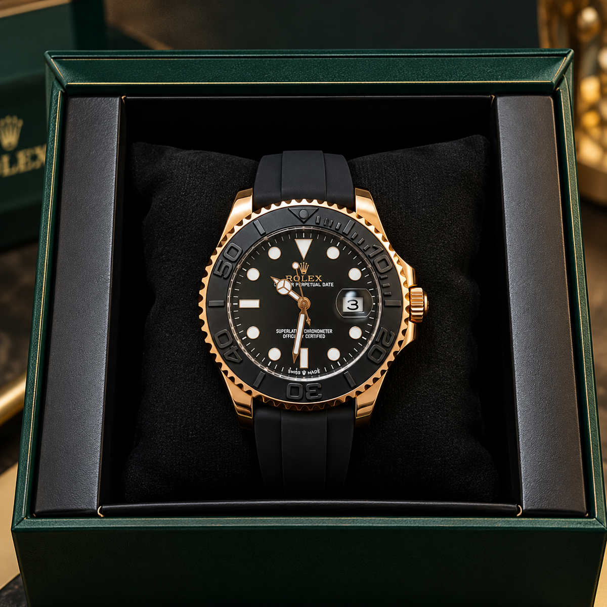 Luxury Black & Rose Gold Chronograph-Style Men’s Watch