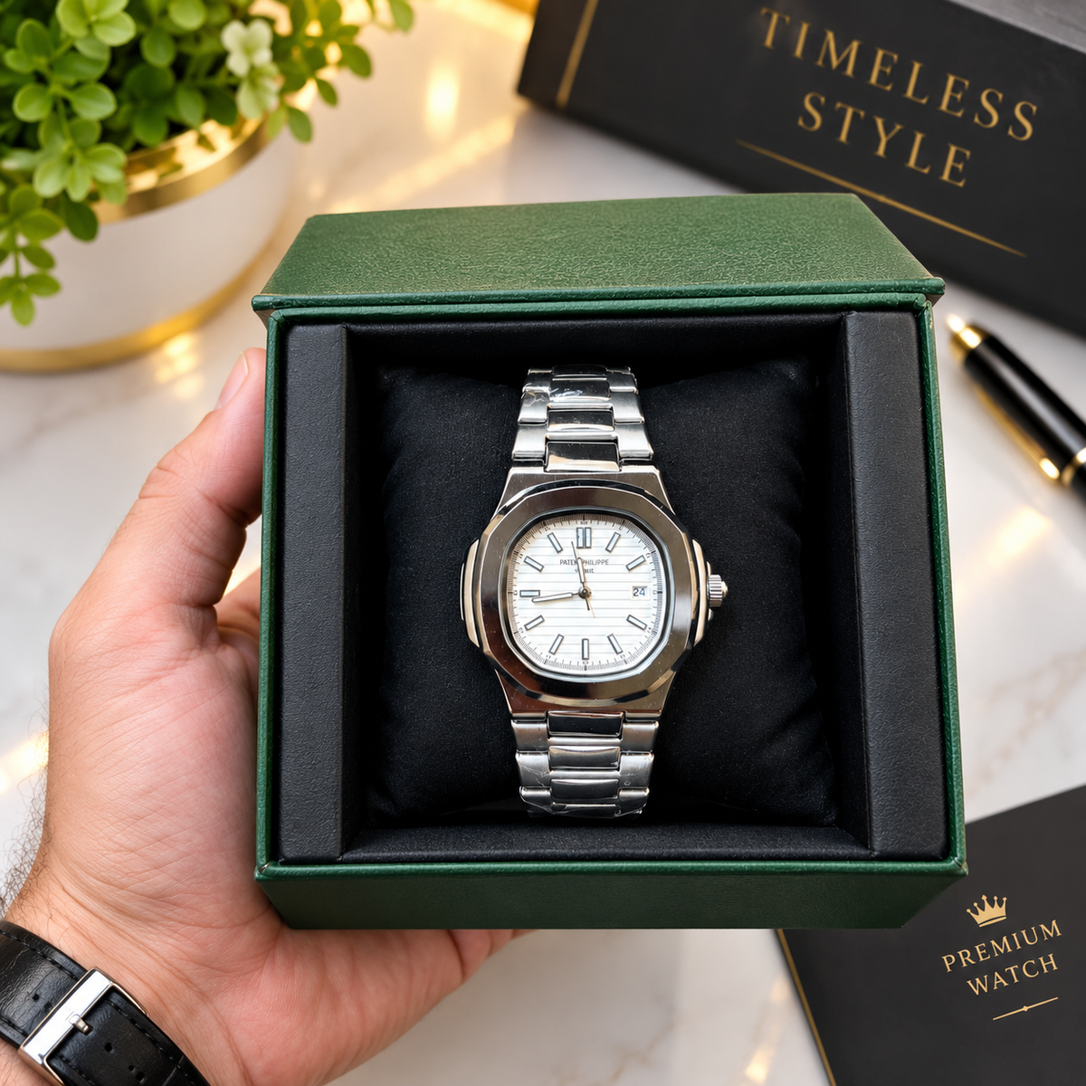 Luxury Silver Stainless Steel White Dial Men’s Watch