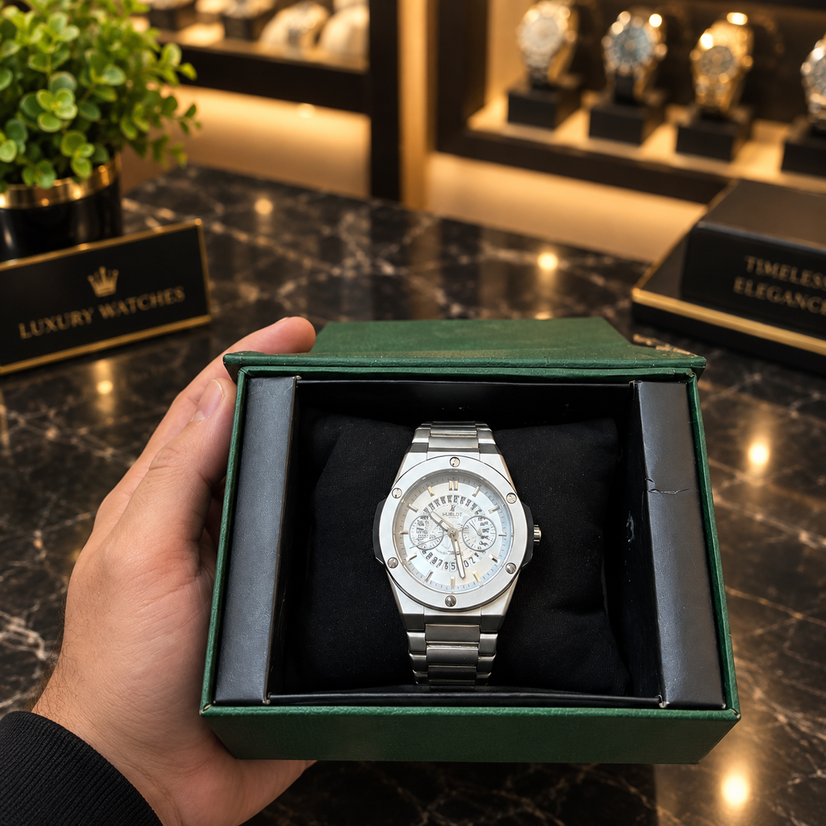 Luxury Silver White Dial Chronograph Men’s Watch