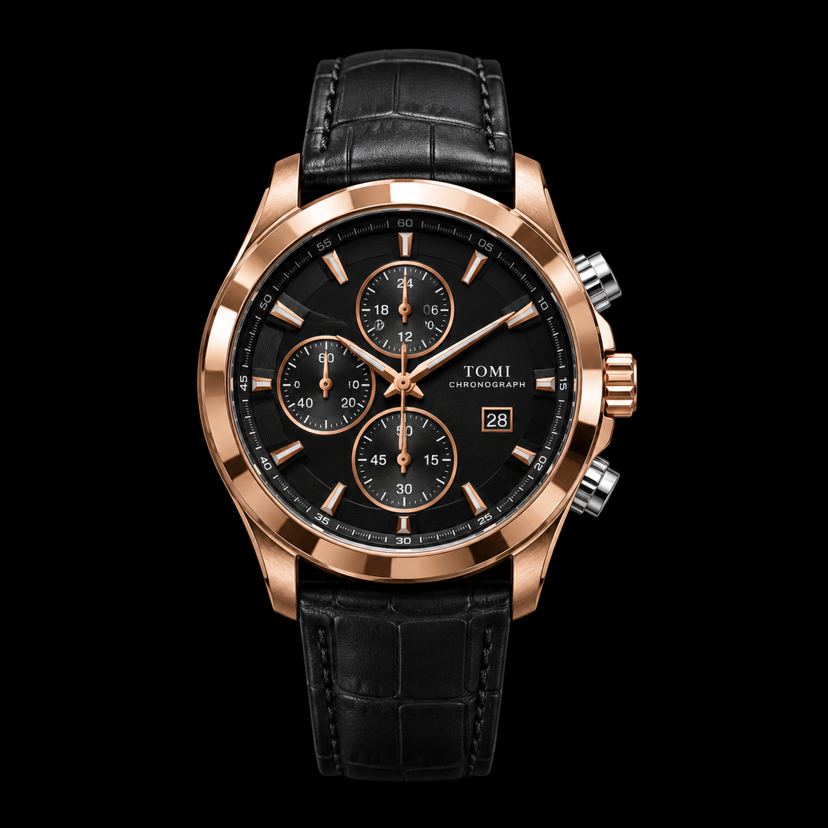 Men’s Luxury Black Leather Chronograph Watch
