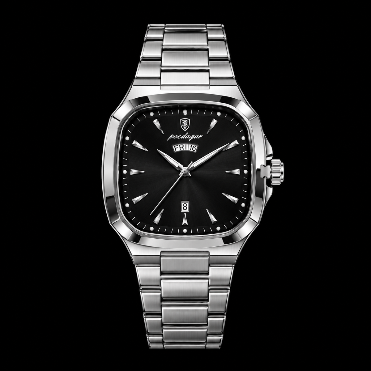 Men’s Luxury Silver Stainless Steel Watch – Black Dial