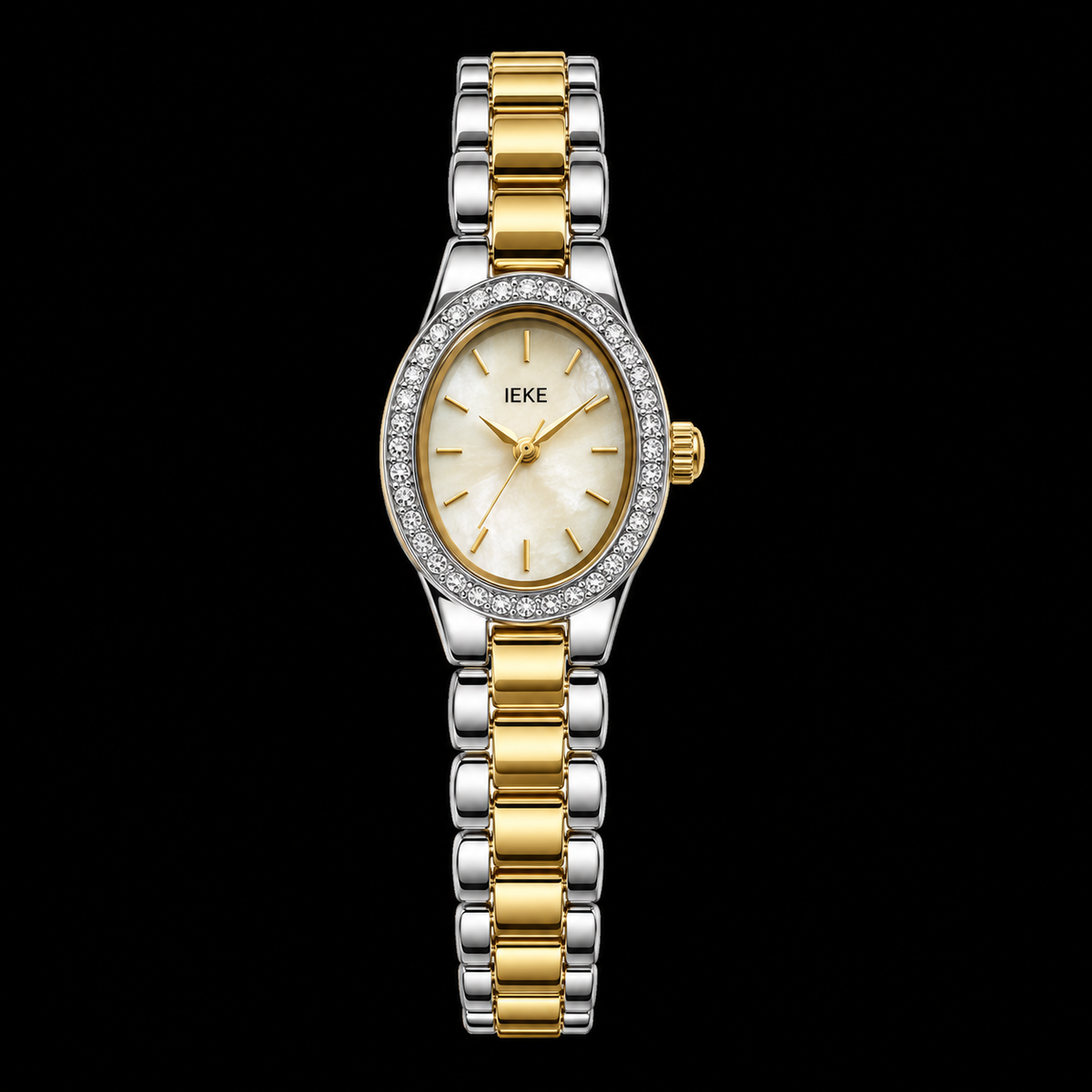 Luxury Oval Crystal Ladies Watch – Two-Tone Gold & Silver Bracelet