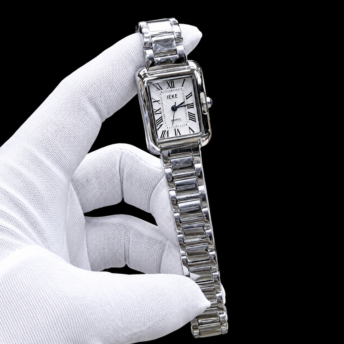 Luxury Silver Roman Numeral Square Dial Watch for Men