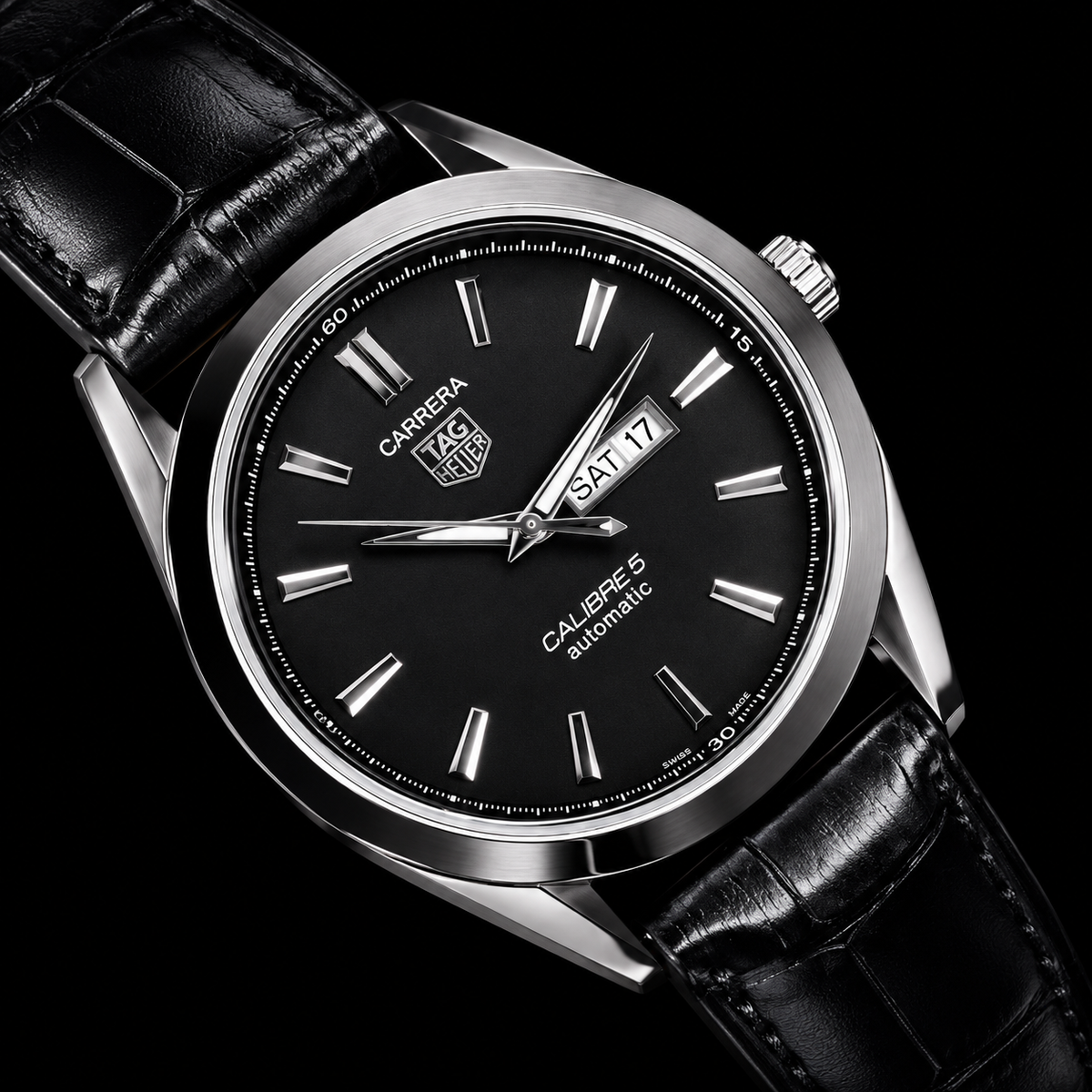 Luxury Black Automatic Men’s Watch with Leather Strap