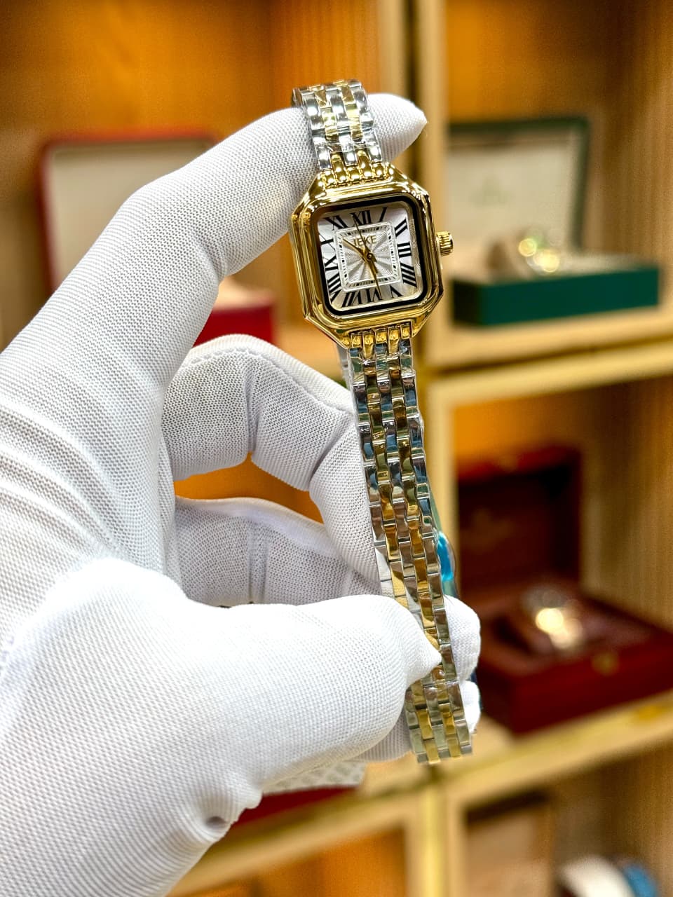 Luxury Two-Tone Square Dial Ladies Watch – Gold & Silver Bracelet