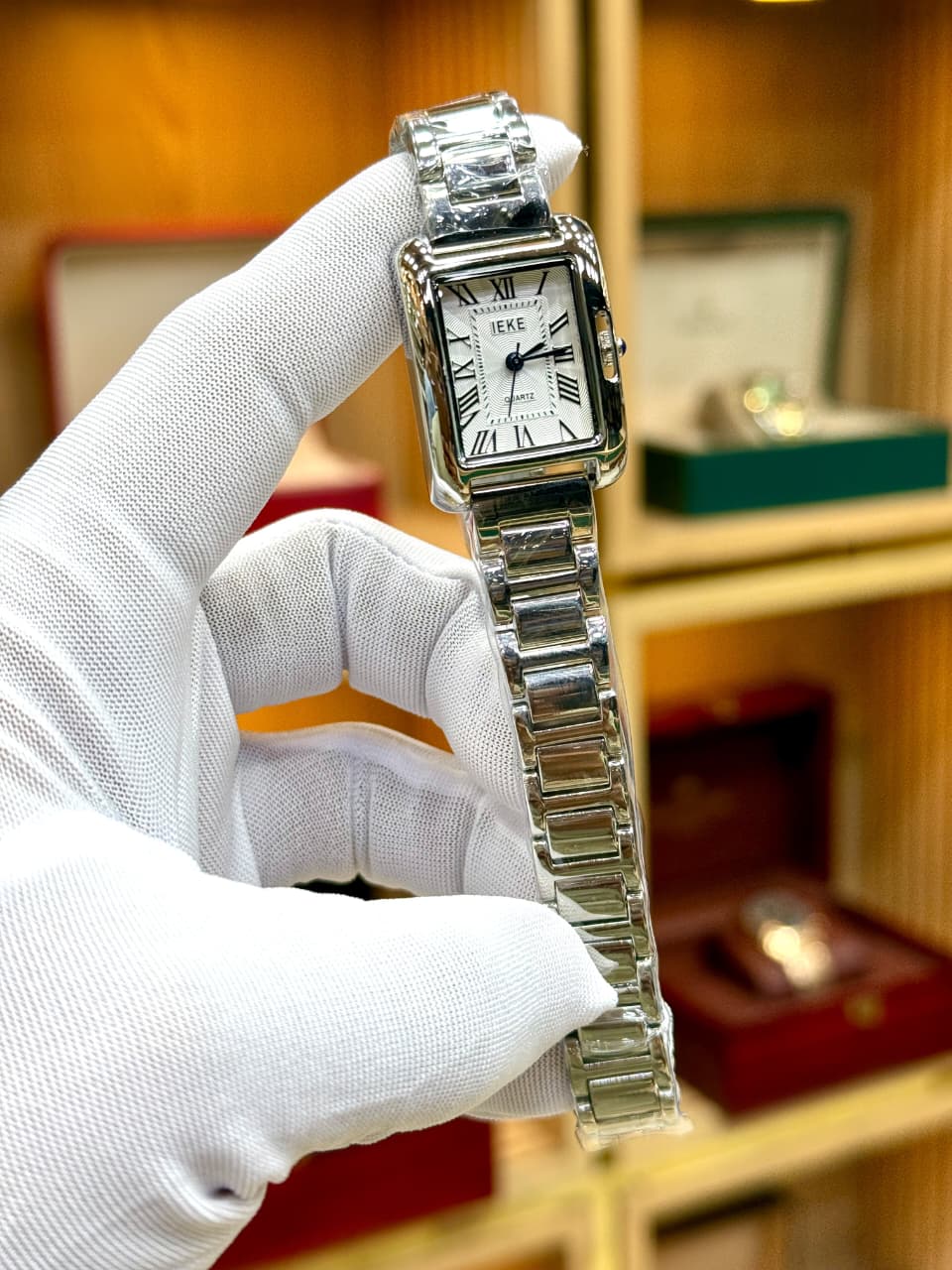 Luxury Silver Roman Numeral Square Dial Watch for Men