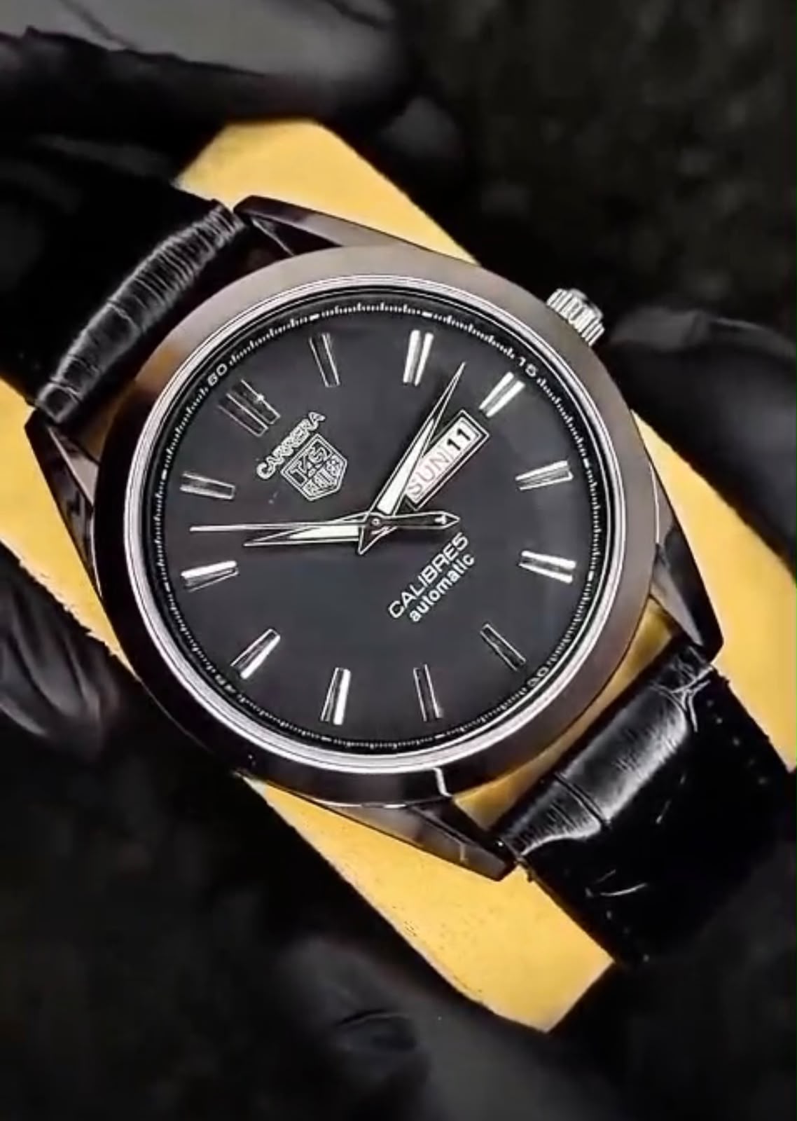 Luxury Black Automatic Men’s Watch with Leather Strap