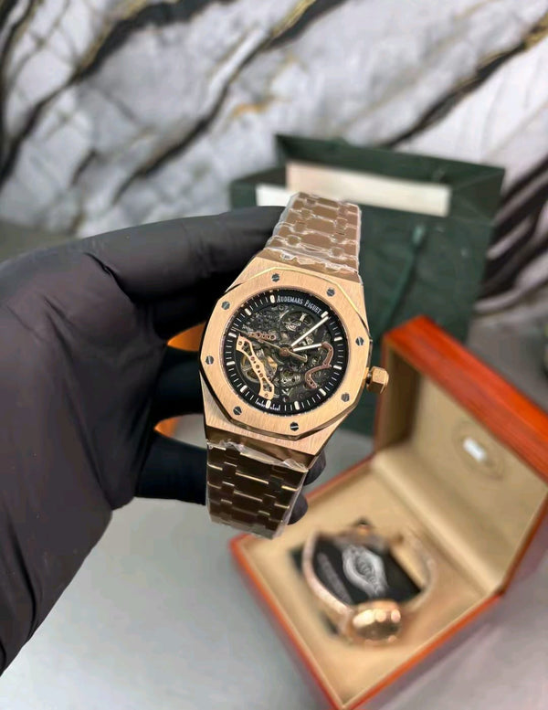 Luxury Royal Oak Style Skeleton Automatic Watch – Rose Gold