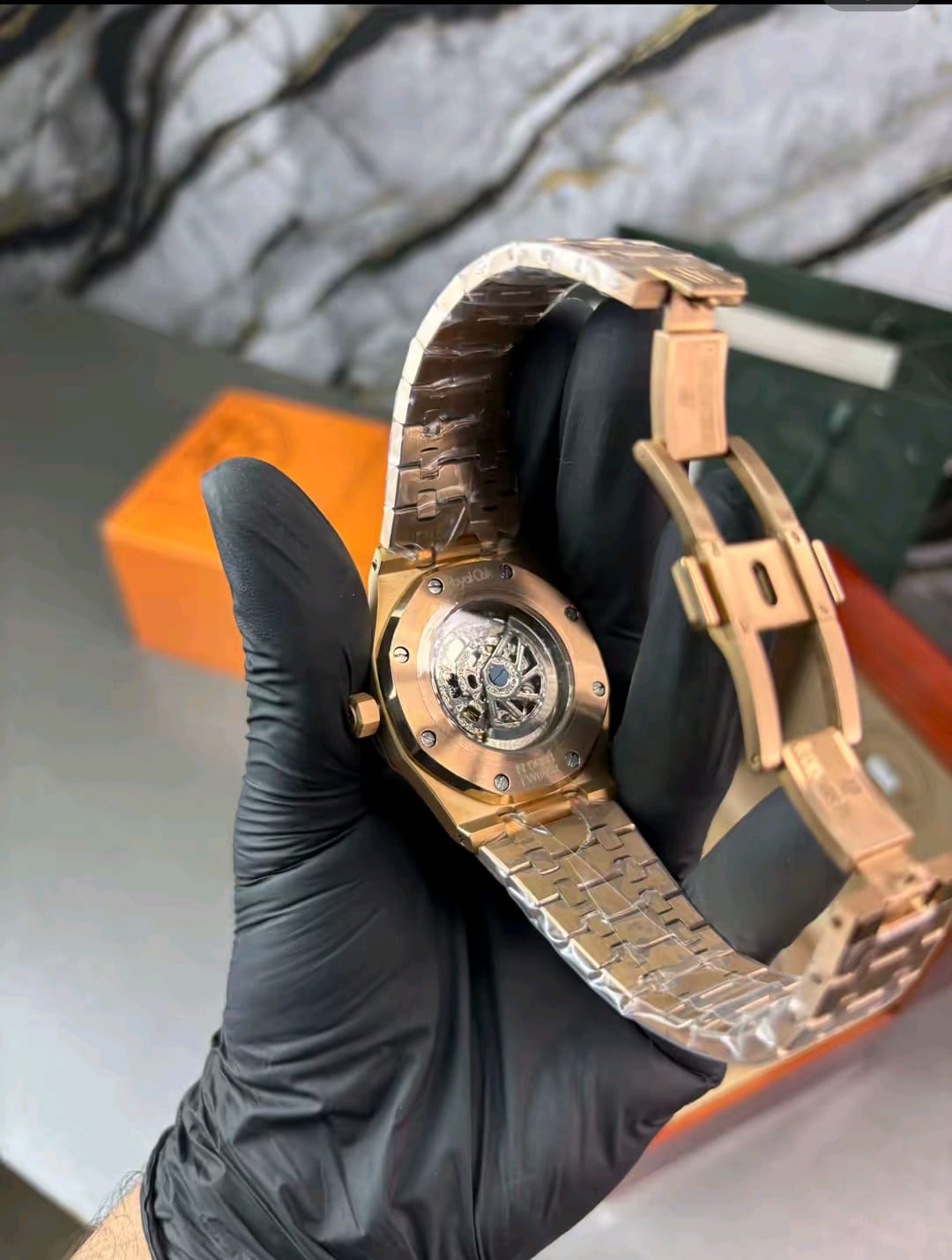 Luxury Royal Oak Style Skeleton Automatic Watch – Rose Gold